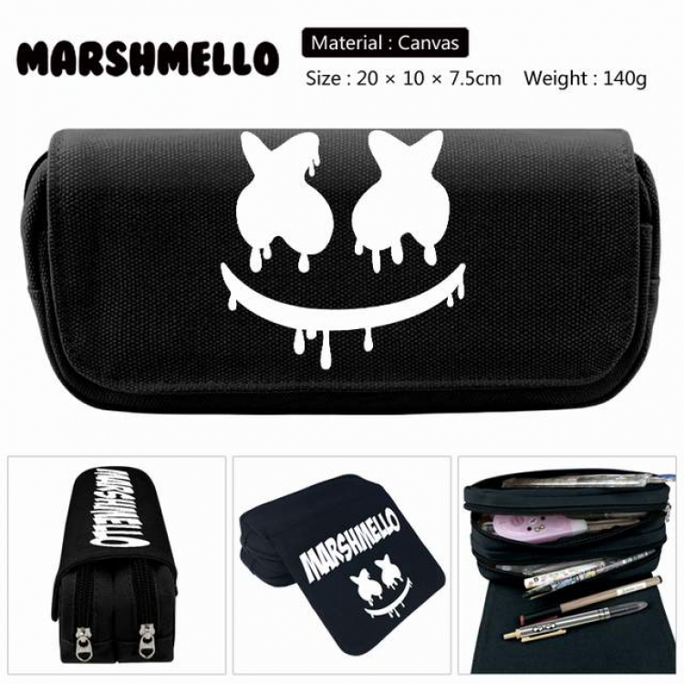 Marshmello Anime double layer multifunctional canvas pencil bag stationery box wallet 20X10X7.5CM 140G Style C