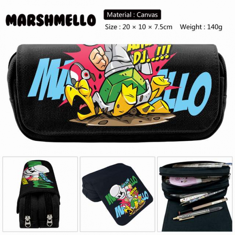 Marshmello Anime double layer multifunctional canvas pencil bag stationery box wallet 20X10X7.5CM 140G Style A