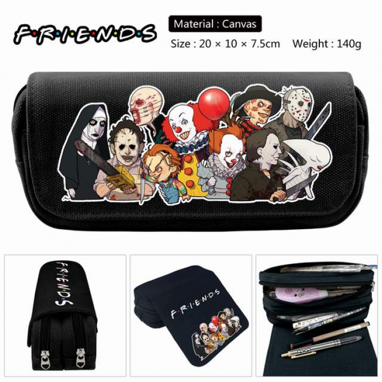 Friends Anime double layer multifunctional canvas pencil bag stationery box wallet 20X10X7.5CM 140G Style E