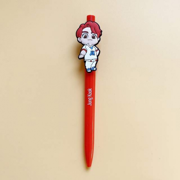 BTS JK Cute cartoon ballpoint pen 0.7MM black refill 14CM about 8G a set price for 5 pcs