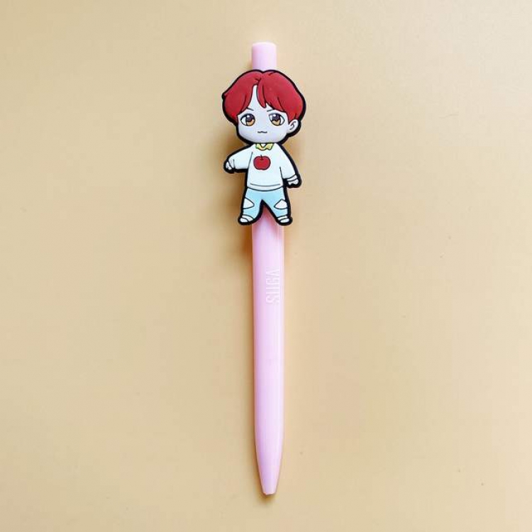 BTS SUGA Cute cartoon ballpoint pen 0.7MM black refill 14CM about 8G a set price for 5 pcs