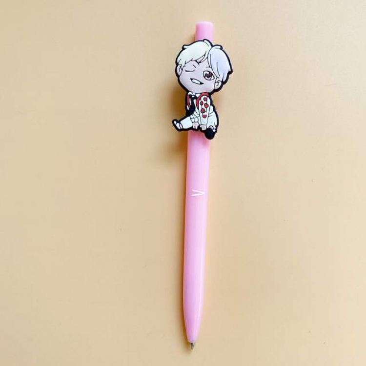 BTS V Cute cartoon ballpoint pen 0.7MM black refill 14CM about 8G a set price for 5 pcs