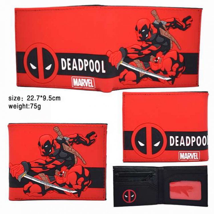 Deadpool Red Short Bi-Fold PVC Silicone Wallet 22.7X9.5CM 75G