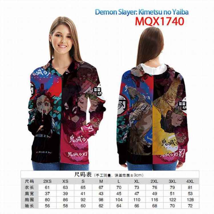 Demon Slayer Kimets Full color zipper hooded Patch pocket Coat Hoodie 9 sizes from XXS to 4XL MQX 1740