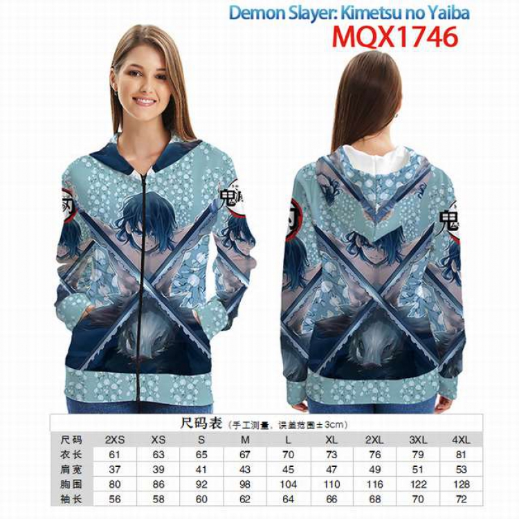 Demon Slayer Kimets Full color zipper hooded Patch pocket Coat Hoodie 9 sizes from XXS to 4XL MQX 1746