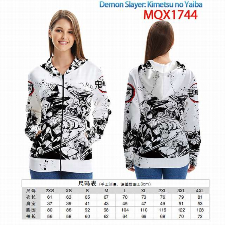 Demon Slayer Kimets Full color zipper hooded Patch pocket Coat Hoodie 9 sizes from XXS to 4XL MQX 1744