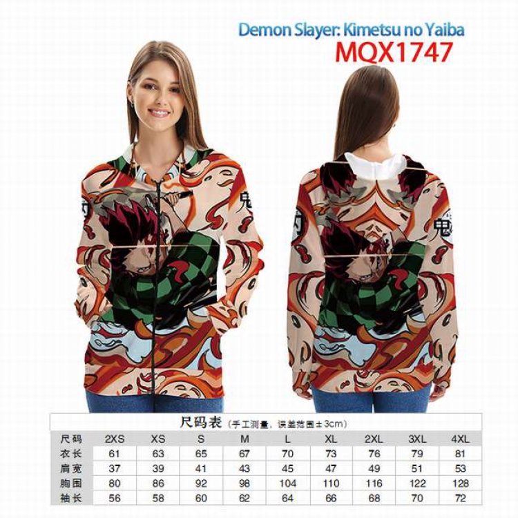 Demon Slayer Kimets Full color zipper hooded Patch pocket Coat Hoodie 9 sizes from XXS to 4XL MQX 1747