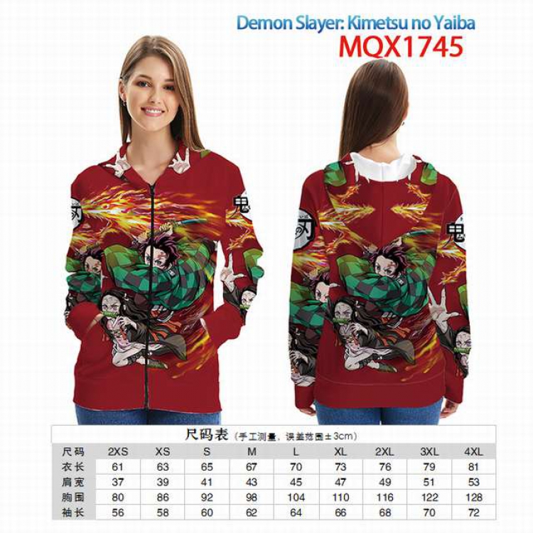 Demon Slayer Kimets Full color zipper hooded Patch pocket Coat Hoodie 9 sizes from XXS to 4XL MQX 1745