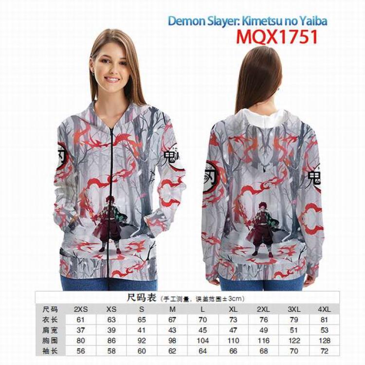 Demon Slayer Kimets Full color zipper hooded Patch pocket Coat Hoodie 9 sizes from XXS to 4XL MQX 1751