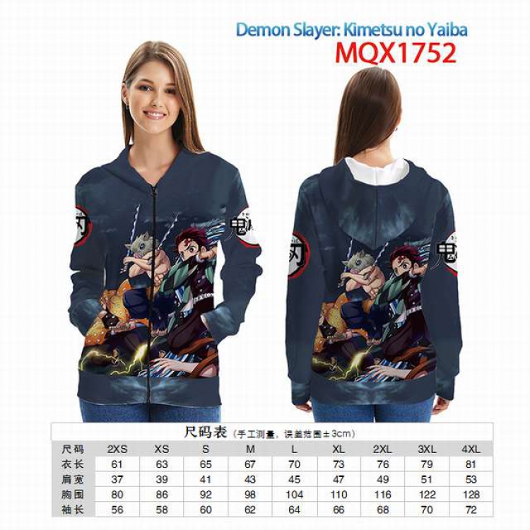 Demon Slayer Kimets Full color zipper hooded Patch pocket Coat Hoodie 9 sizes from XXS to 4XL MQX 1752