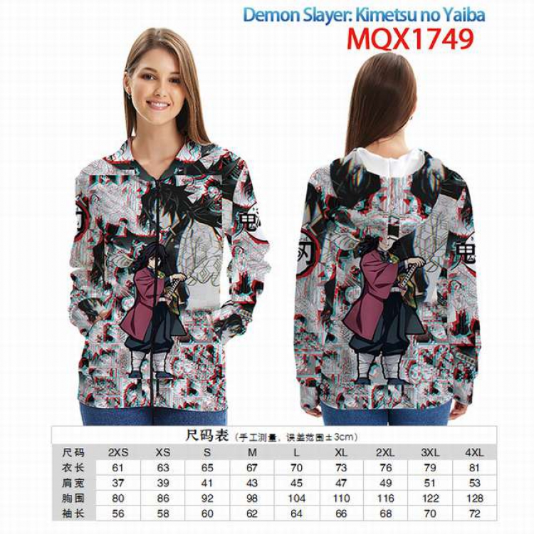 Demon Slayer Kimets Full color zipper hooded Patch pocket Coat Hoodie 9 sizes from XXS to 4XL MQX 1749