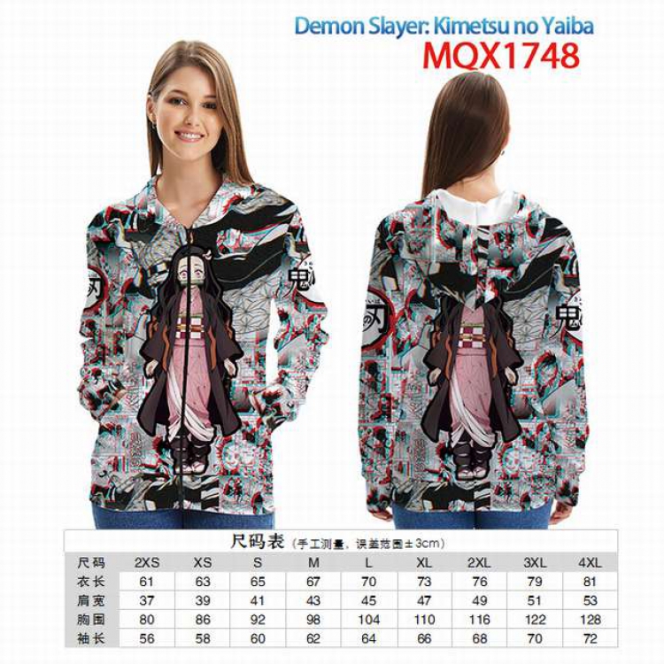 Demon Slayer Kimets Full color zipper hooded Patch pocket Coat Hoodie 9 sizes from XXS to 4XL MQX 1748
