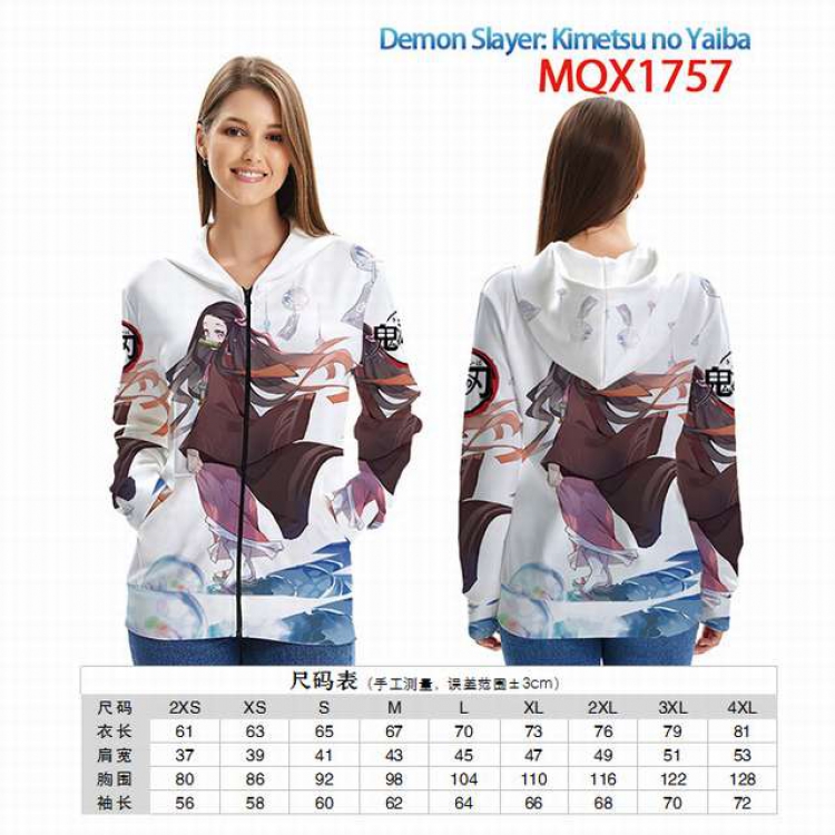Demon Slayer Kimets Full color zipper hooded Patch pocket Coat Hoodie 9 sizes from XXS to 4XL MQX 1757