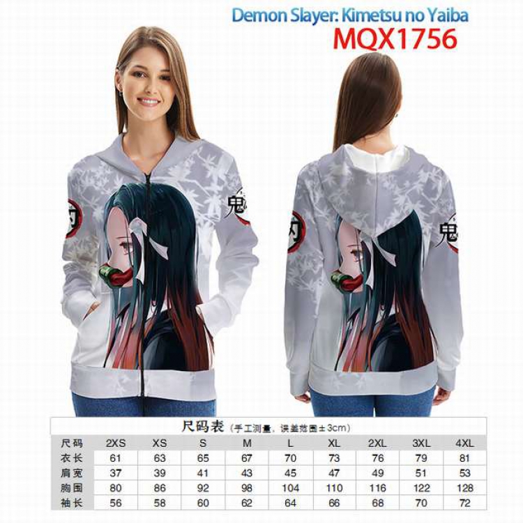 Demon Slayer Kimets Full color zipper hooded Patch pocket Coat Hoodie 9 sizes from XXS to 4XL MQX 1756