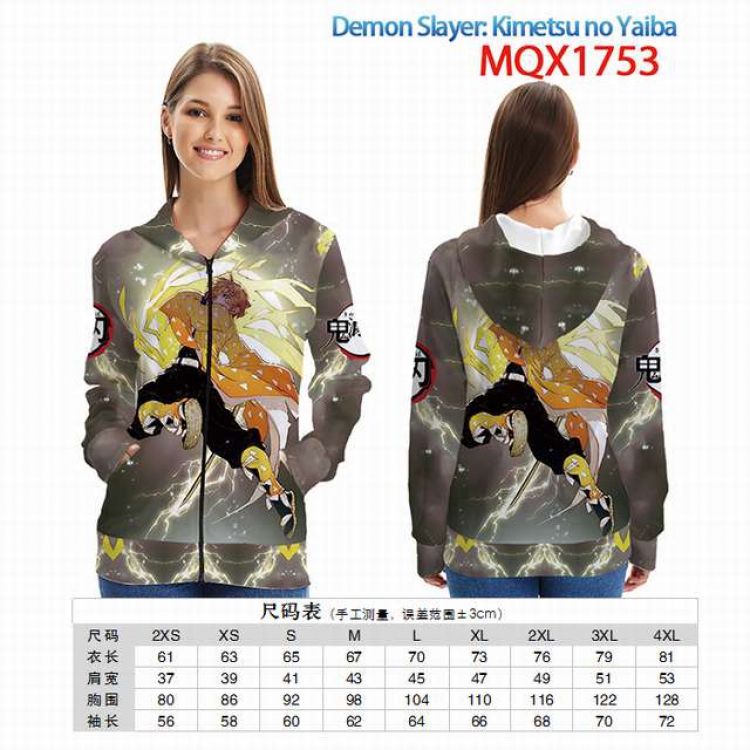 Demon Slayer Kimets Full color zipper hooded Patch pocket Coat Hoodie 9 sizes from XXS to 4XL MQX 1753