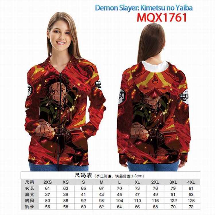 Demon Slayer Kimets Full color zipper hooded Patch pocket Coat Hoodie 9 sizes from XXS to 4XL MQX 1761