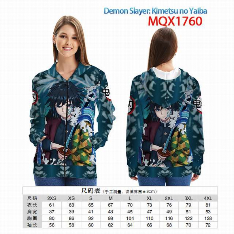 Demon Slayer Kimets Full color zipper hooded Patch pocket Coat Hoodie 9 sizes from XXS to 4XL MQX 1760
