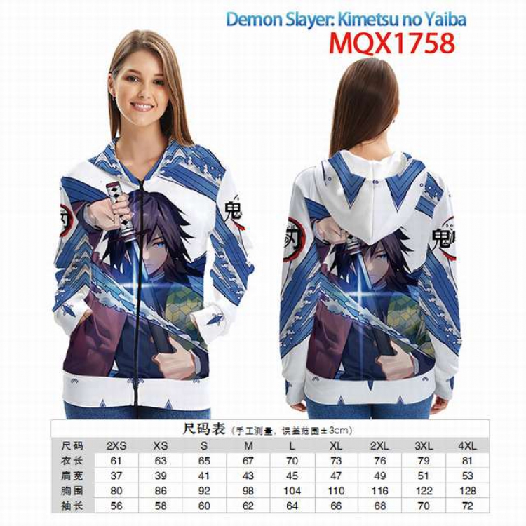 Demon Slayer Kimets Full color zipper hooded Patch pocket Coat Hoodie 9 sizes from XXS to 4XL MQX 1758