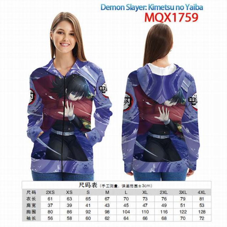 Demon Slayer Kimets Full color zipper hooded Patch pocket Coat Hoodie 9 sizes from XXS to 4XL MQX 1759
