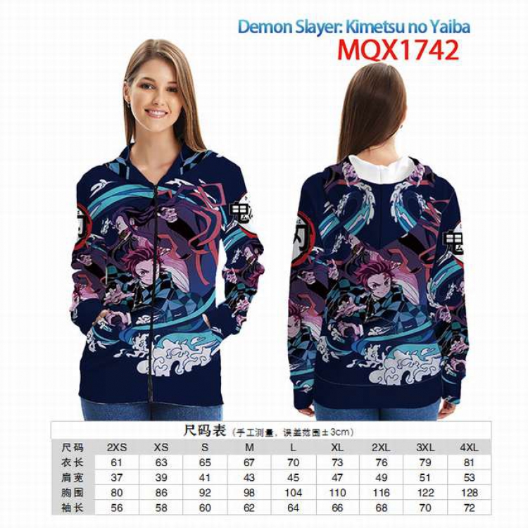Demon Slayer Kimets Full color zipper hooded Patch pocket Coat Hoodie 9 sizes from XXS to 4XL MQX 1742