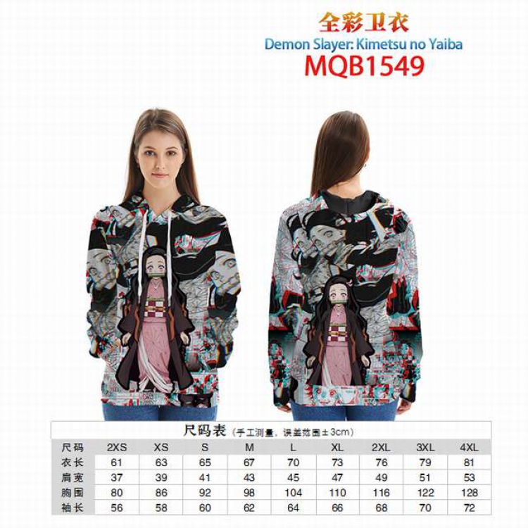 Demon Slayer Kimets Full color zipper hooded Patch pocket Coat Hoodie 9 sizes from XXS to 4XL MQB1549