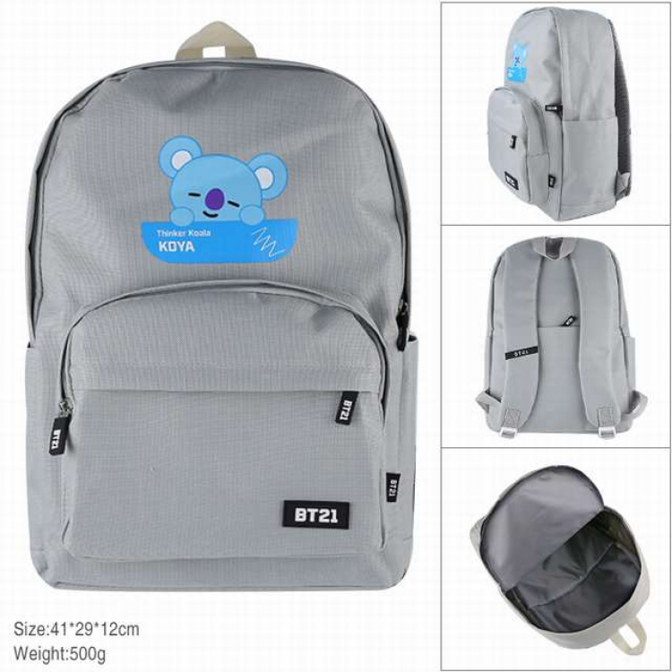 BTS BT21 Gray Koala Waterproof Zipper Backpack School Bag 41X29X12CM 500G