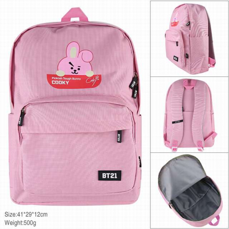 BTS BT21 Pink Rabbit Waterproof Zipper Backpack School Bag 41X29X12CM 500G