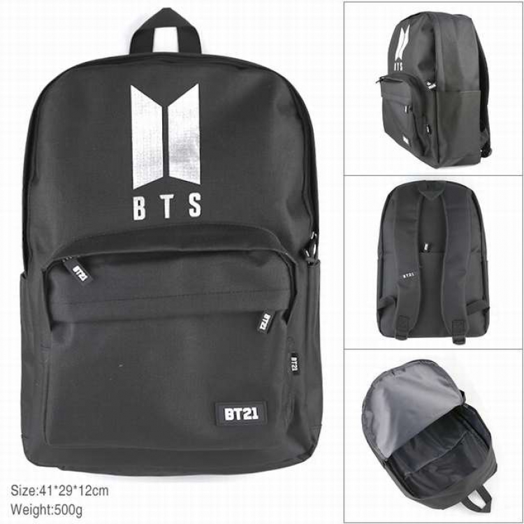 BTS BT21 Black Waterproof Zipper Backpack School Bag 41X29X12CM 500G