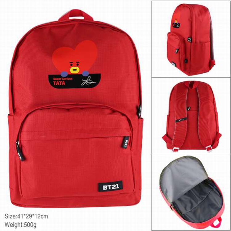 BTS BT21 Red Love Waterproof Zipper Backpack School Bag 41X29X12CM 500G