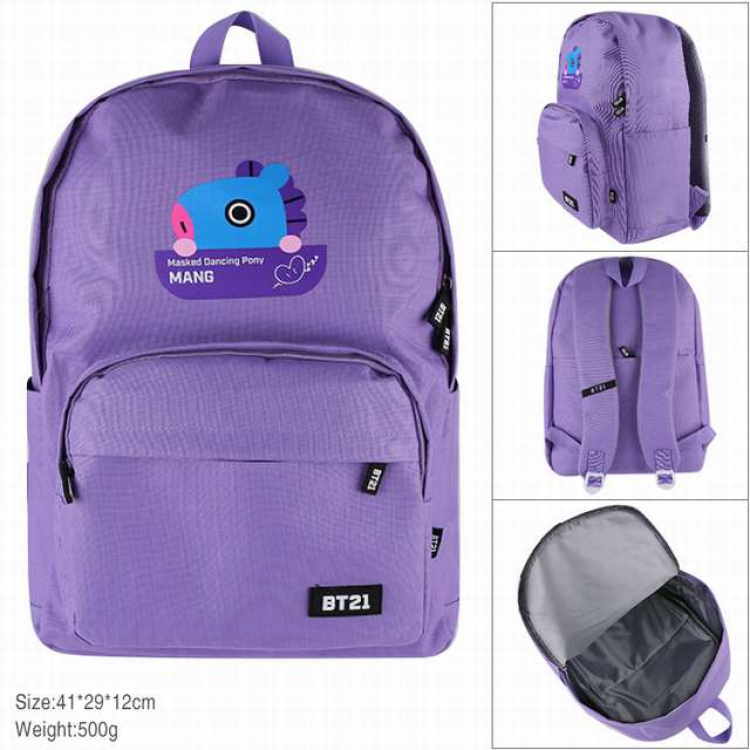 BTS BT21 Purple Pony Waterproof Zipper Backpack School Bag 41X29X12CM 500G