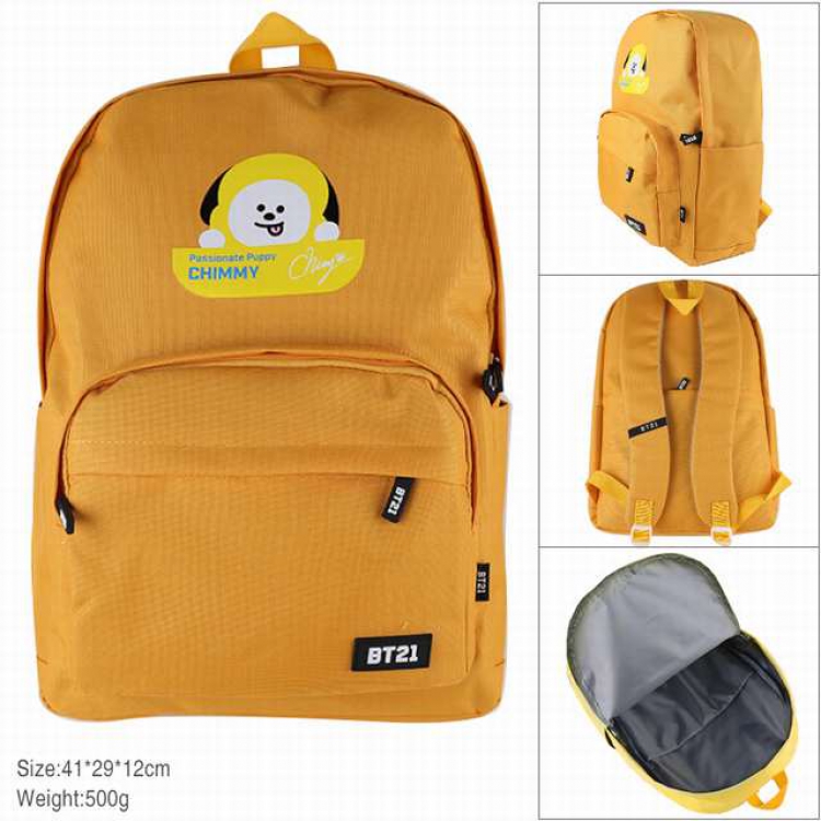 BTS BT21 Yellow Puppy Waterproof Zipper Backpack School Bag 41X29X12CM 500G