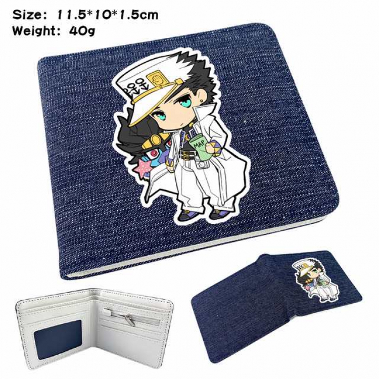 JoJos Bizarre Adventure Anime Printed denim color picture bi-fold wallet 11.5X10X1.5CM 40G Style E