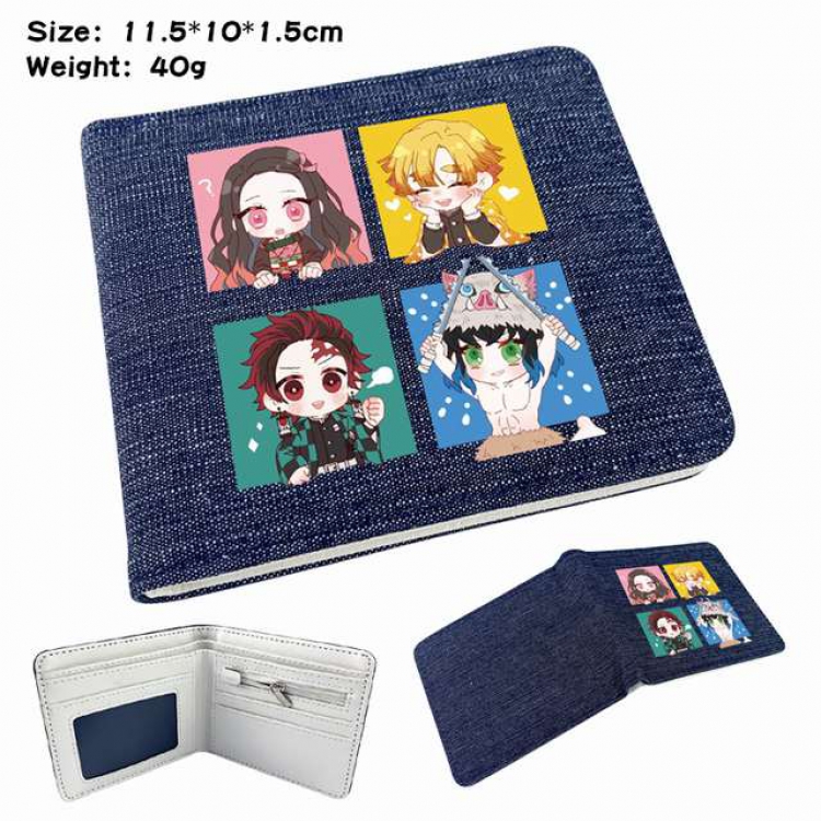 Demon Slayer Kimets Anime Printed denim color picture bi-fold wallet 11.5X10X1.5CM 40G Style G