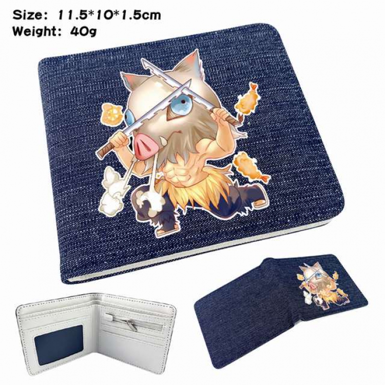 Demon Slayer Kimets Hashibira Inosuke Anime Printed denim color picture bi-fold wallet 11.5X10X1.5CM 40G