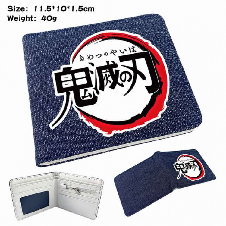 Demon Slayer Kimets Anime Printed denim color picture bi-fold wallet 11.5X10X1.5CM 40G Style E