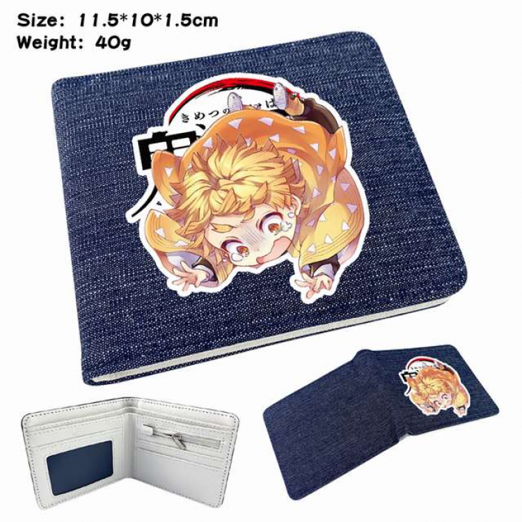 Demon Slayer Kimets Agatsuma Zenitsu Anime Printed denim color picture bi-fold wallet 11.5X10X1.5CM 40G