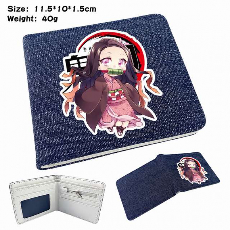 Demon Slayer Kimets Nezuko Anime Printed denim color picture bi-fold wallet 11.5X10X1.5CM 40G