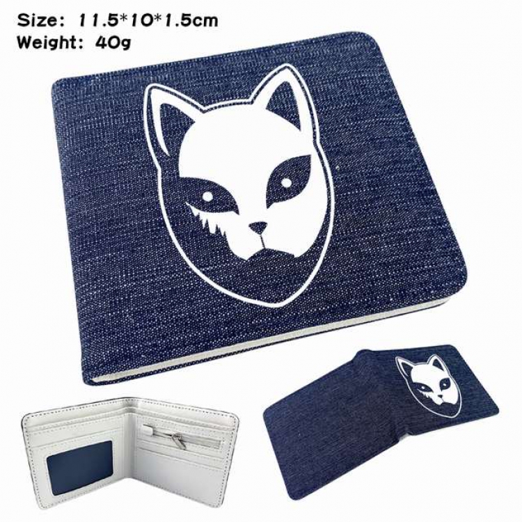 Demon Slayer Kimets Mask Anime Printed denim color picture bi-fold wallet 11.5X10X1.5CM 40G