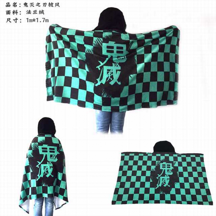 Demon Slayer Kimets Kamado Tanjirou Full Color COS Kimono Flannel Cape Coat 1X1.7M