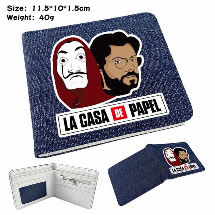 La casa de papel Anime Printed denim color picture bi-fold wallet 11.5X10X1.5CM 40G