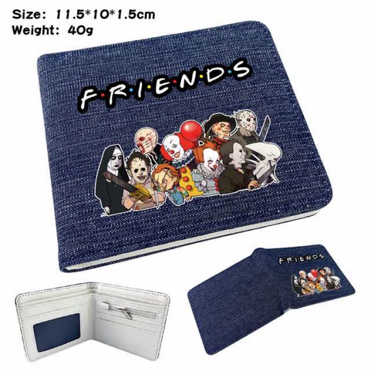 Friends Anime Printed denim color picture bi-fold wallet 11.5X10X1.5CM 40G