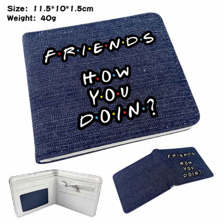 Friends Anime Printed denim color picture bi-fold wallet 11.5X10X1.5CM 40G