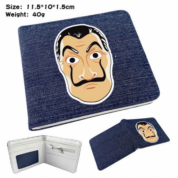 La casa de papel Anime Printed denim color picture bi-fold wallet 11.5X10X1.5CM 40G