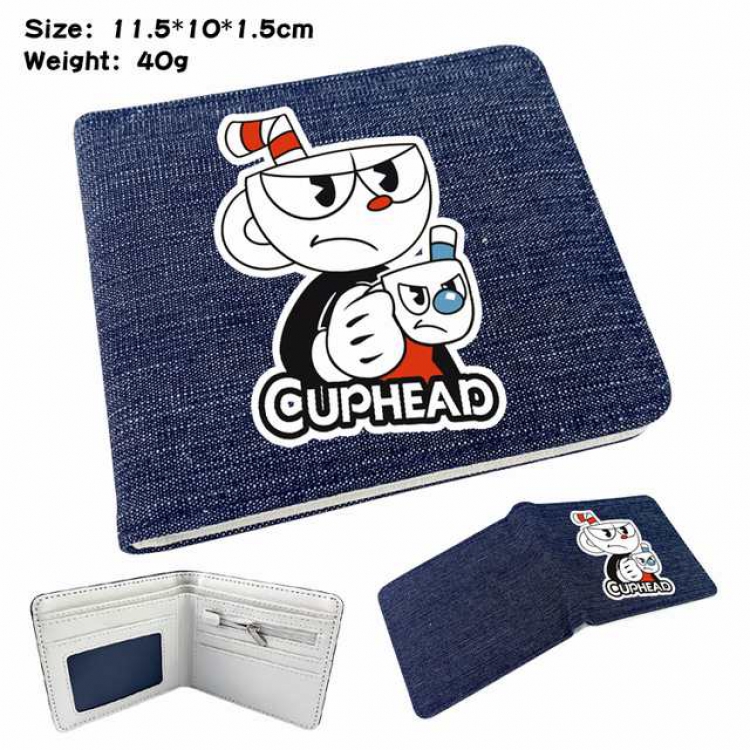 Cuphead Anime Printed denim color picture bi-fold wallet 11.5X10X1.5CM 40G