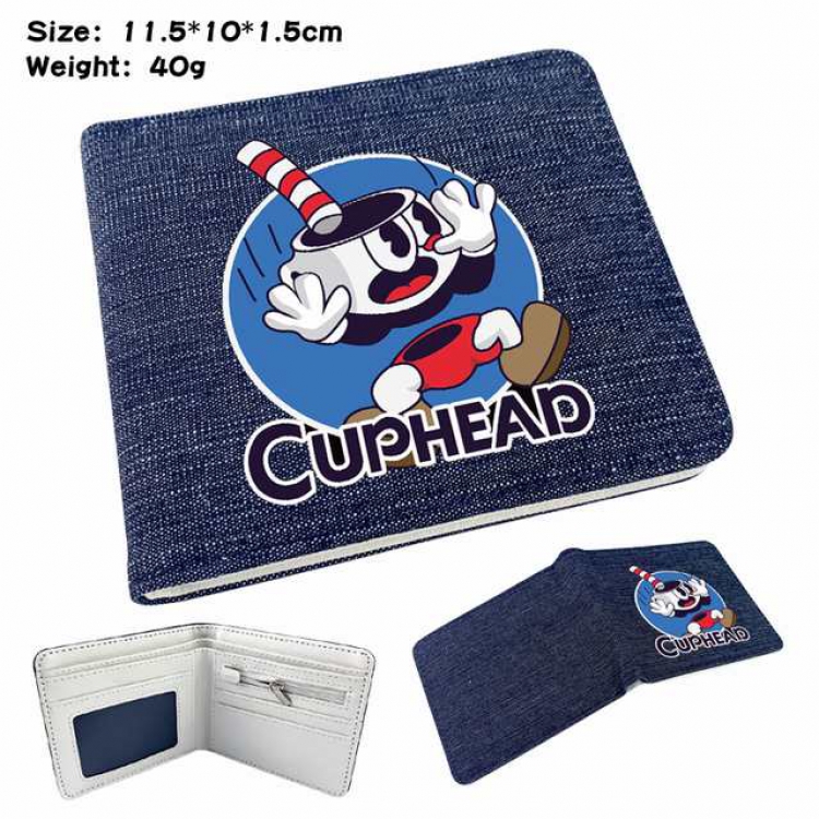 Cuphead Anime Printed denim color picture bi-fold wallet 11.5X10X1.5CM 40G