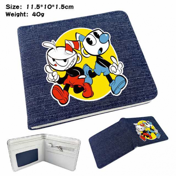 Cuphead Anime Printed denim color picture bi-fold wallet 11.5X10X1.5CM 40G