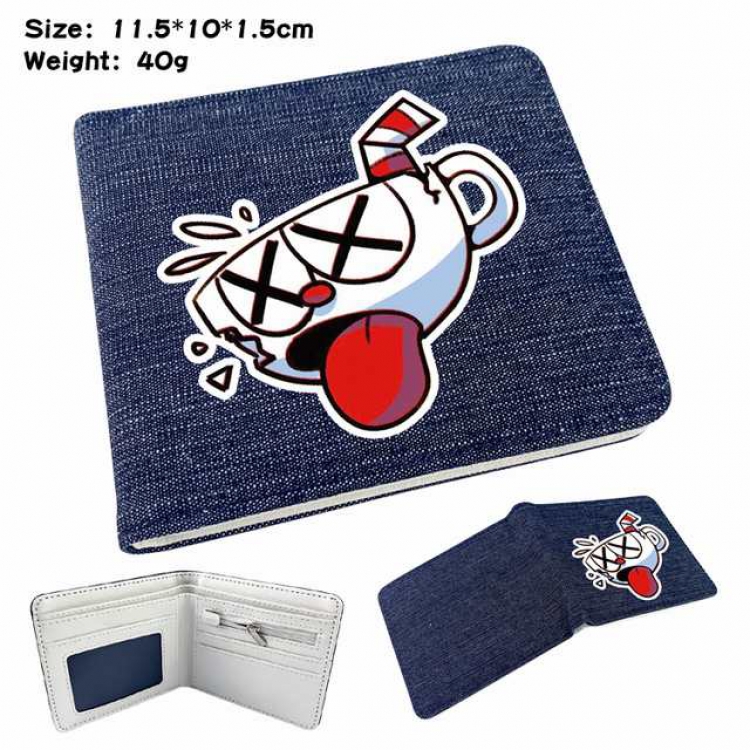 Cuphead Anime Printed denim color picture bi-fold wallet 11.5X10X1.5CM 40G