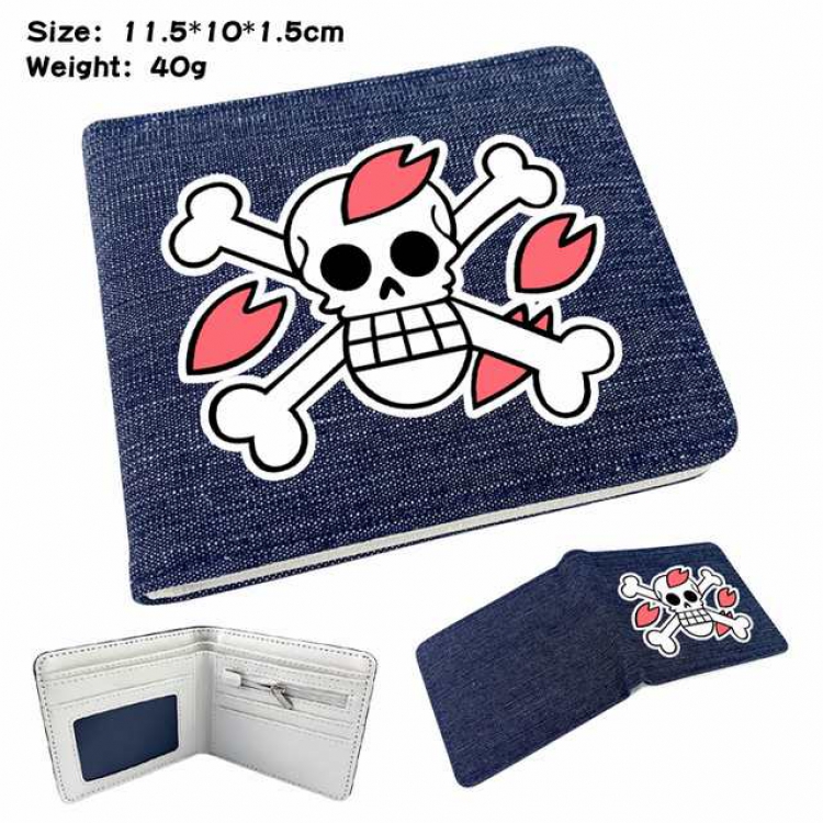 One Piece Anime Printed denim color picture bi-fold wallet 11.5X10X1.5CM 40G