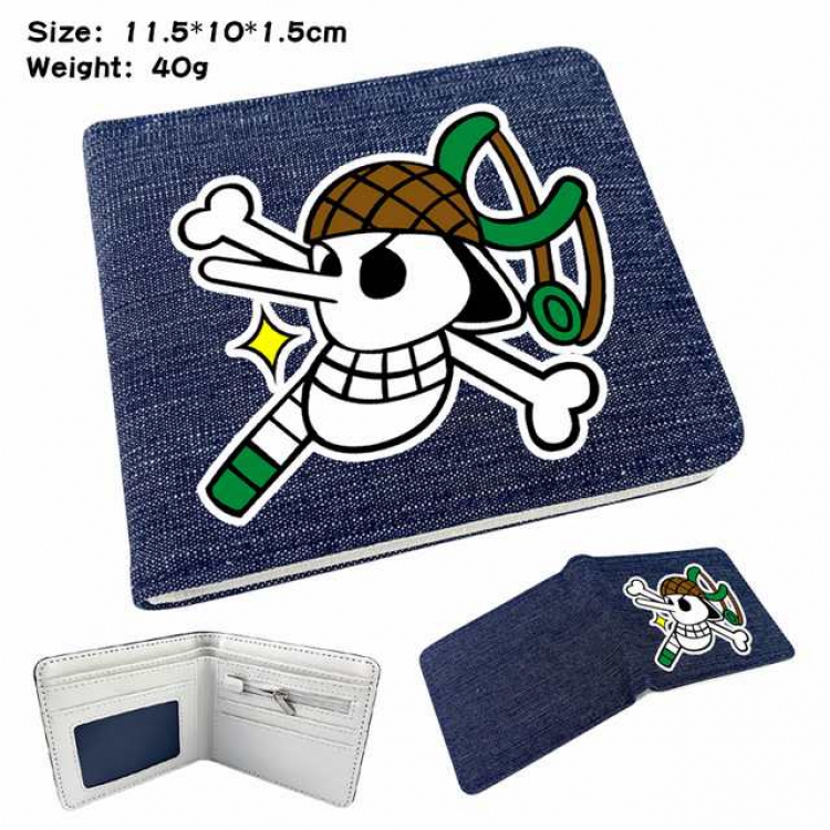 One Piece Anime Printed denim color picture bi-fold wallet 11.5X10X1.5CM 40G
