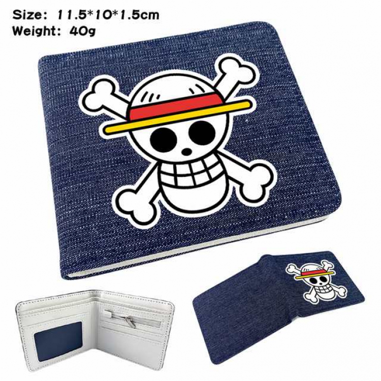 One Piece Luffy Anime Printed denim color picture bi-fold wallet 11.5X10X1.5CM 40G